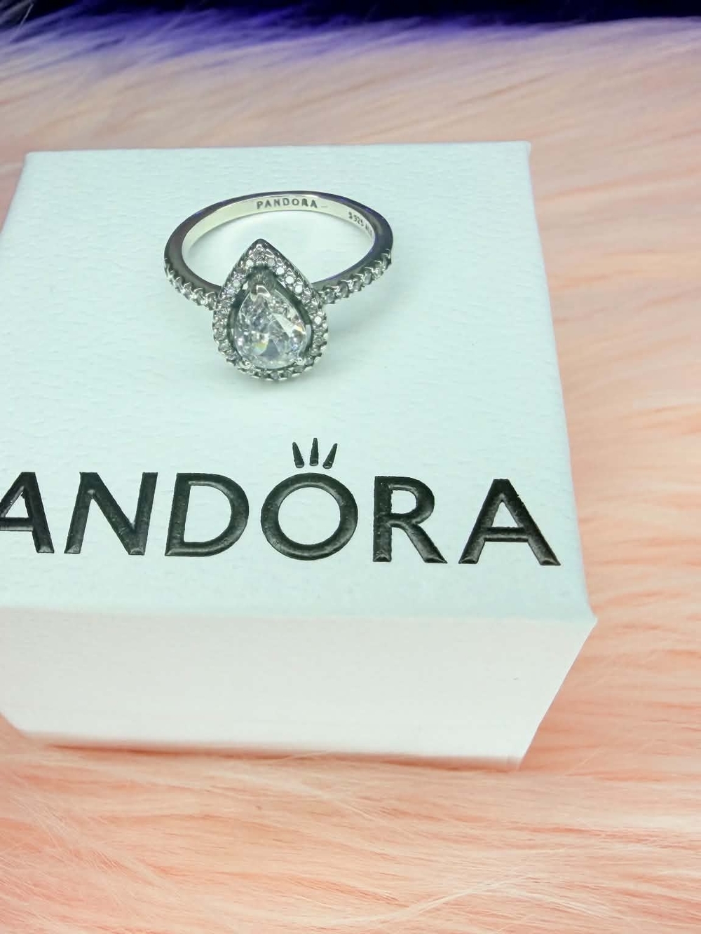 Pandora Silver Teardrop CZ Halo Ring